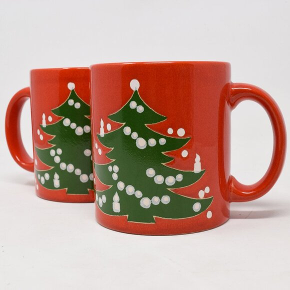 VTG Set Waechtersbach West W Germany Christmas Tree Mug Ceramic Red Green 2 Cups - Picture 13 of 14